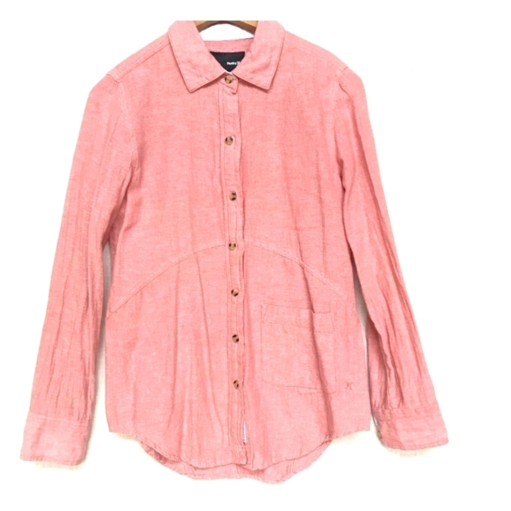 HURLEY Button down red top size small button detail on back long sleeve